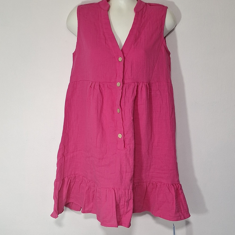 Cupshe 100% Cotton Pink Button-Up Dress